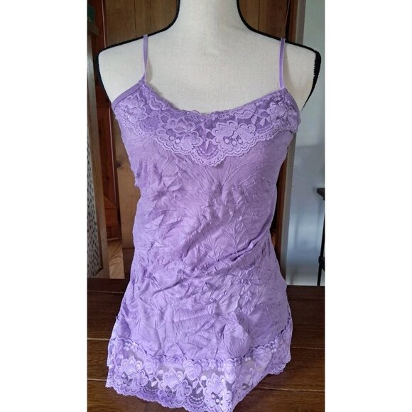 Maurices Size Medium Purple Lace Trimmed Crinkle Tank Cami Y2K Coquette Pastel - Picture 1 of 3